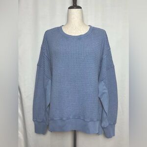 American Eagle Women’s Oversized Big Hug Waffle Crew Neck Sweatshirt Blue Sz M